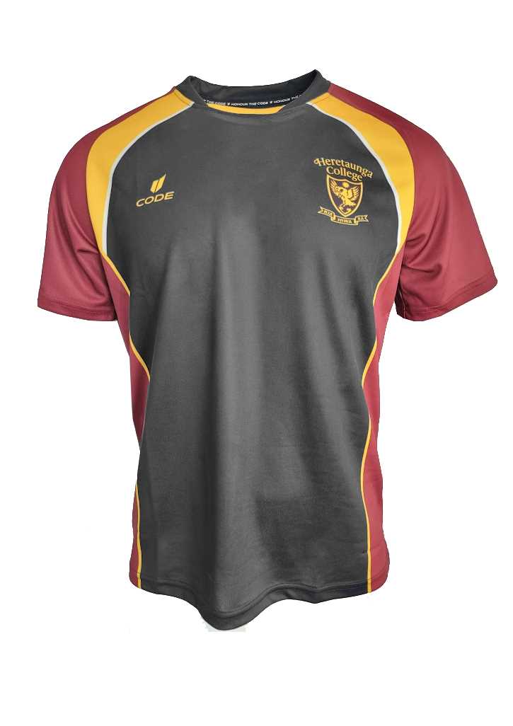 Heretaunga College Junior PE Tee Black/Maroon/Gold